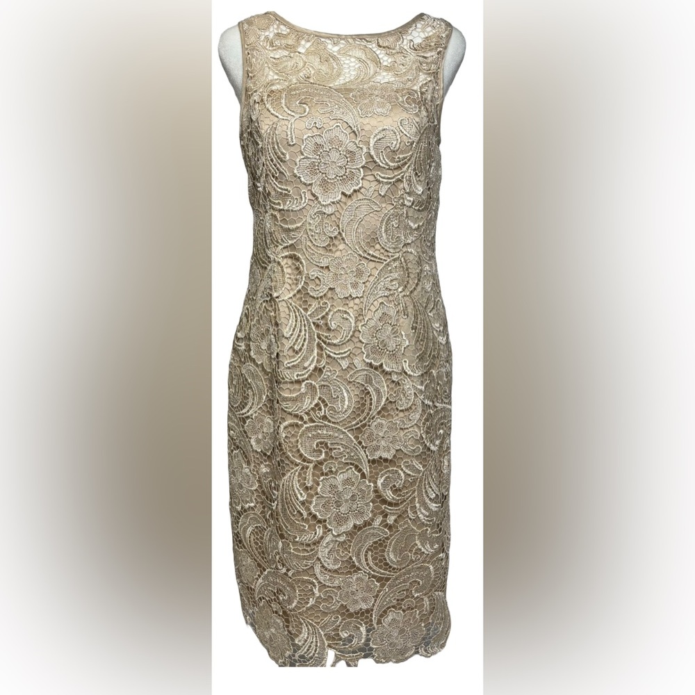 Adrianna Papell Gold Lace Sheath Mini Dress